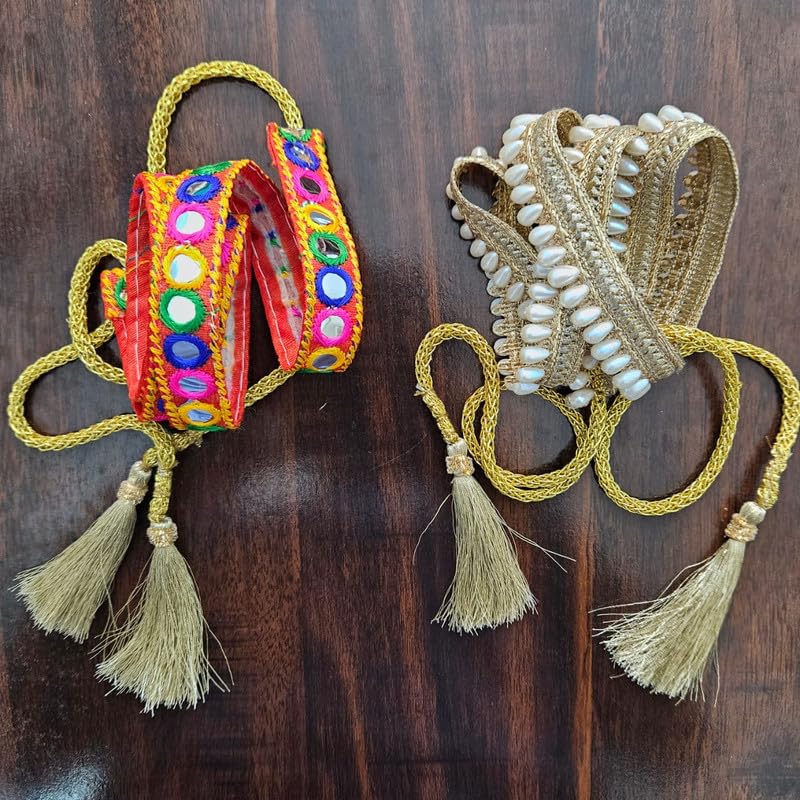 Two in One Belts | Combo of 2 Slim Belts for Girls | White Beads Belt + Colourful Mirror Belt (44) 2