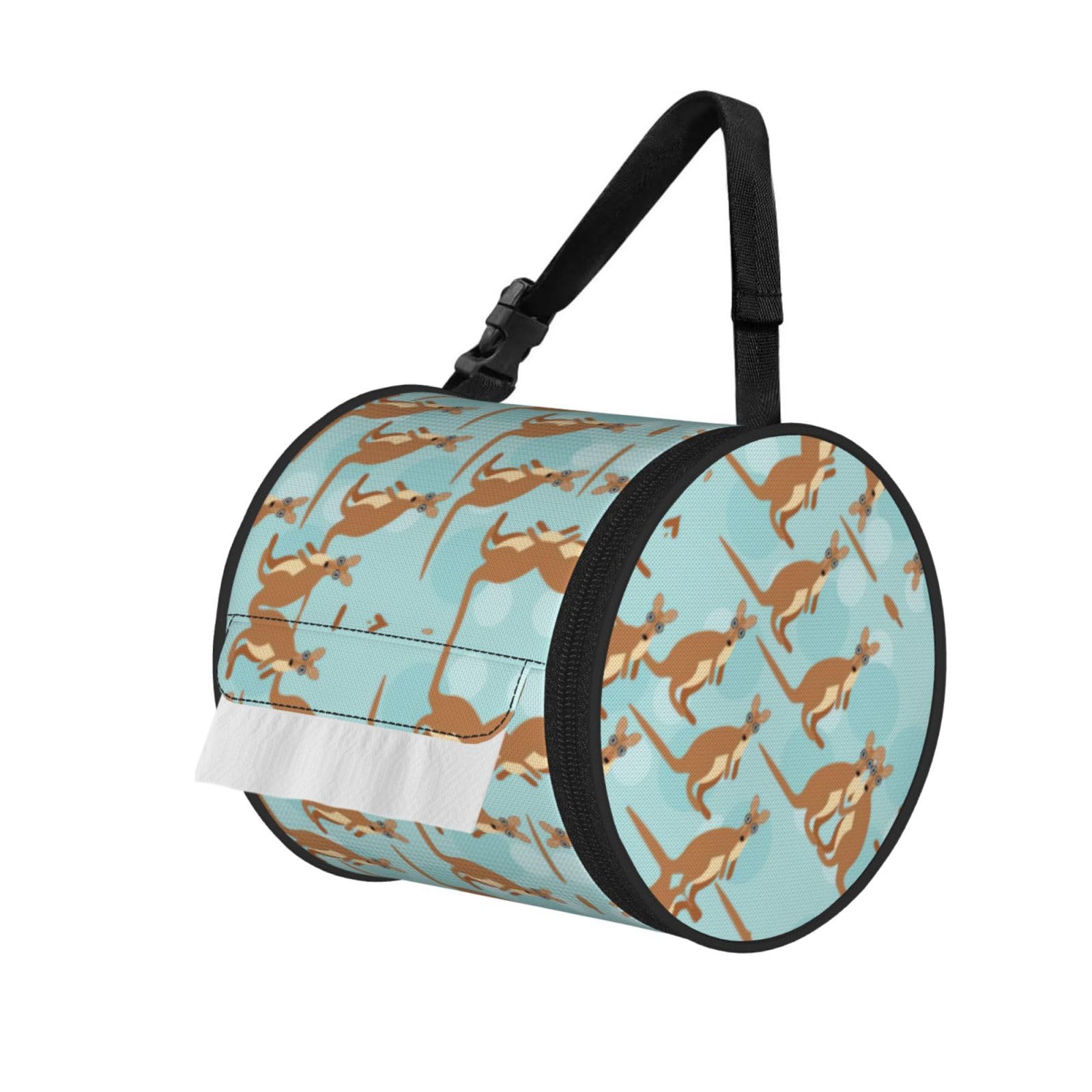 Funny for Kangaroo Zoo Printed Hanging Tissue Organizer, Smooth Zipper Oxford Cloth Roll Holder for RV Bathroom Desk