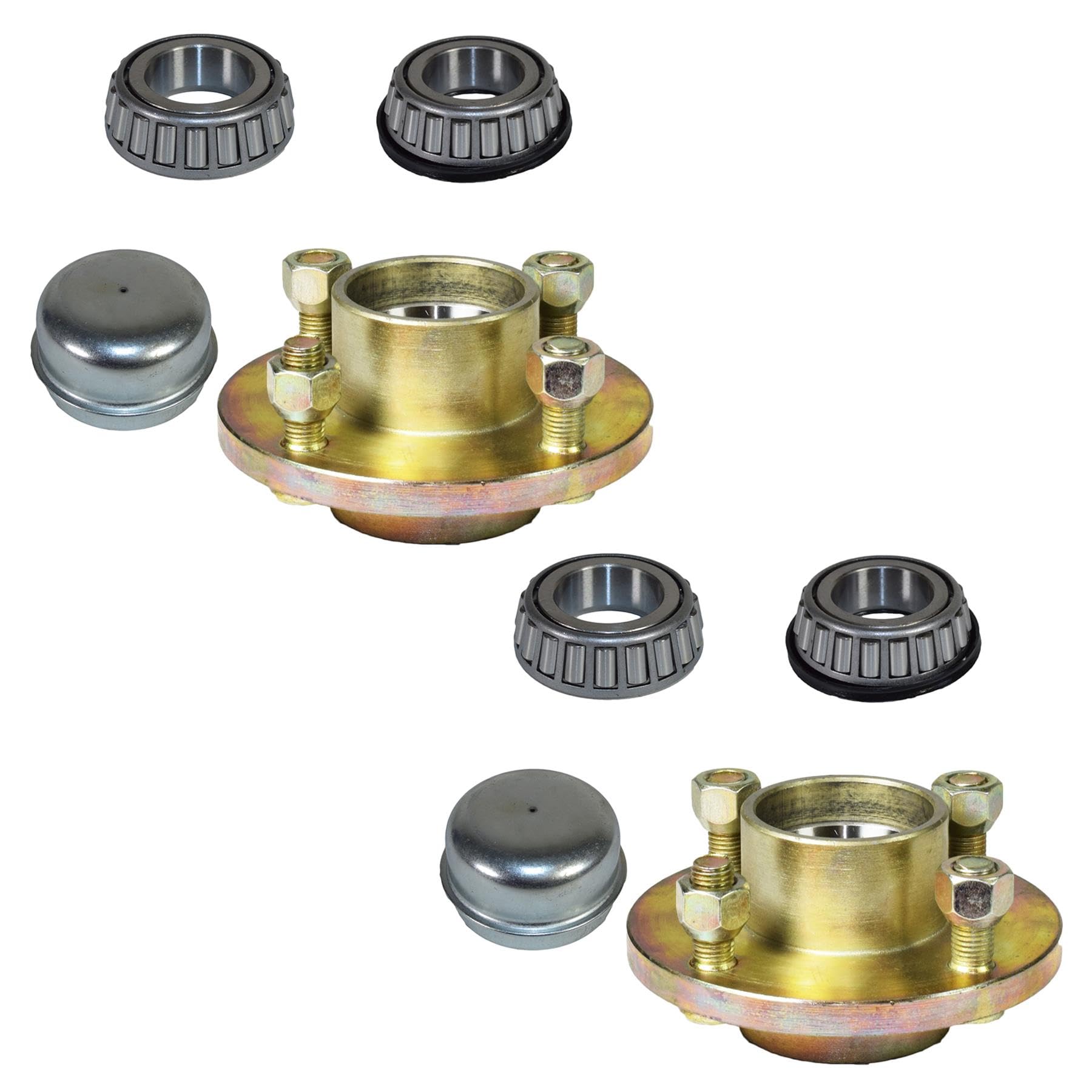 AB Tools Coppia di rimorchio mozzo Ruota in ghisa 100mm PCD 1" dei Cuscinetti Conici 4 Dadi prigionieri + Caps