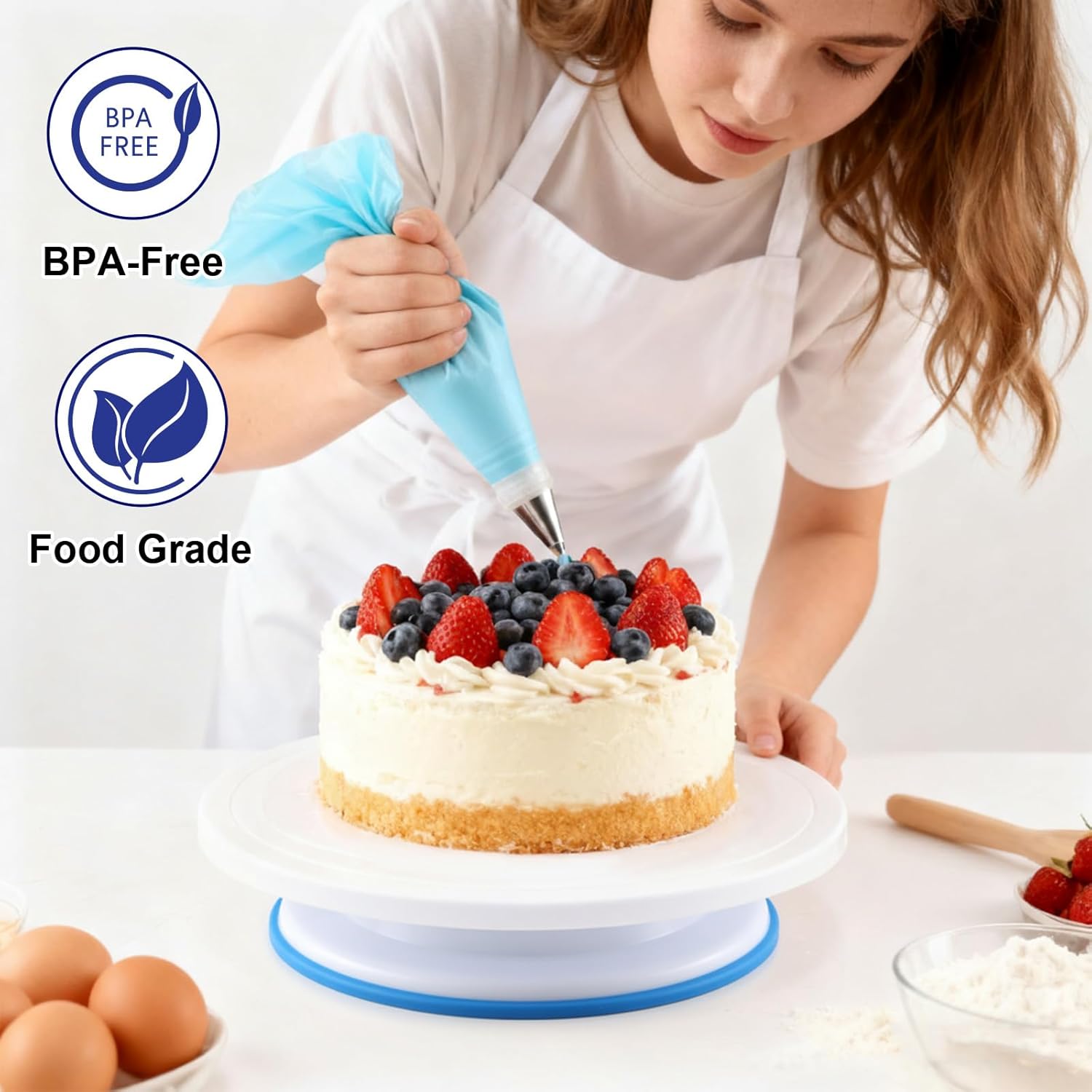 222 PCS Cake Decorating Kit - Includes Cake Turntable, Leveler, Piping Bags and Tips Set, 2 Frosting Spatulas, 3 Scrapers, 100 Cupcake Liners, Booklet and more Decorating Supplies