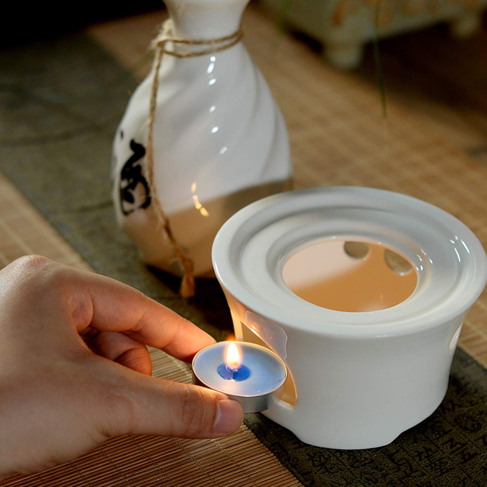 Tasse à saké traditionnelle, verres à vin en céramique, service à saké avec base thermostatique, kit de boissons chaudes japonaises traditionnelles, 6 pièces comprenant 1 poêle, 1 bouteille de saké et