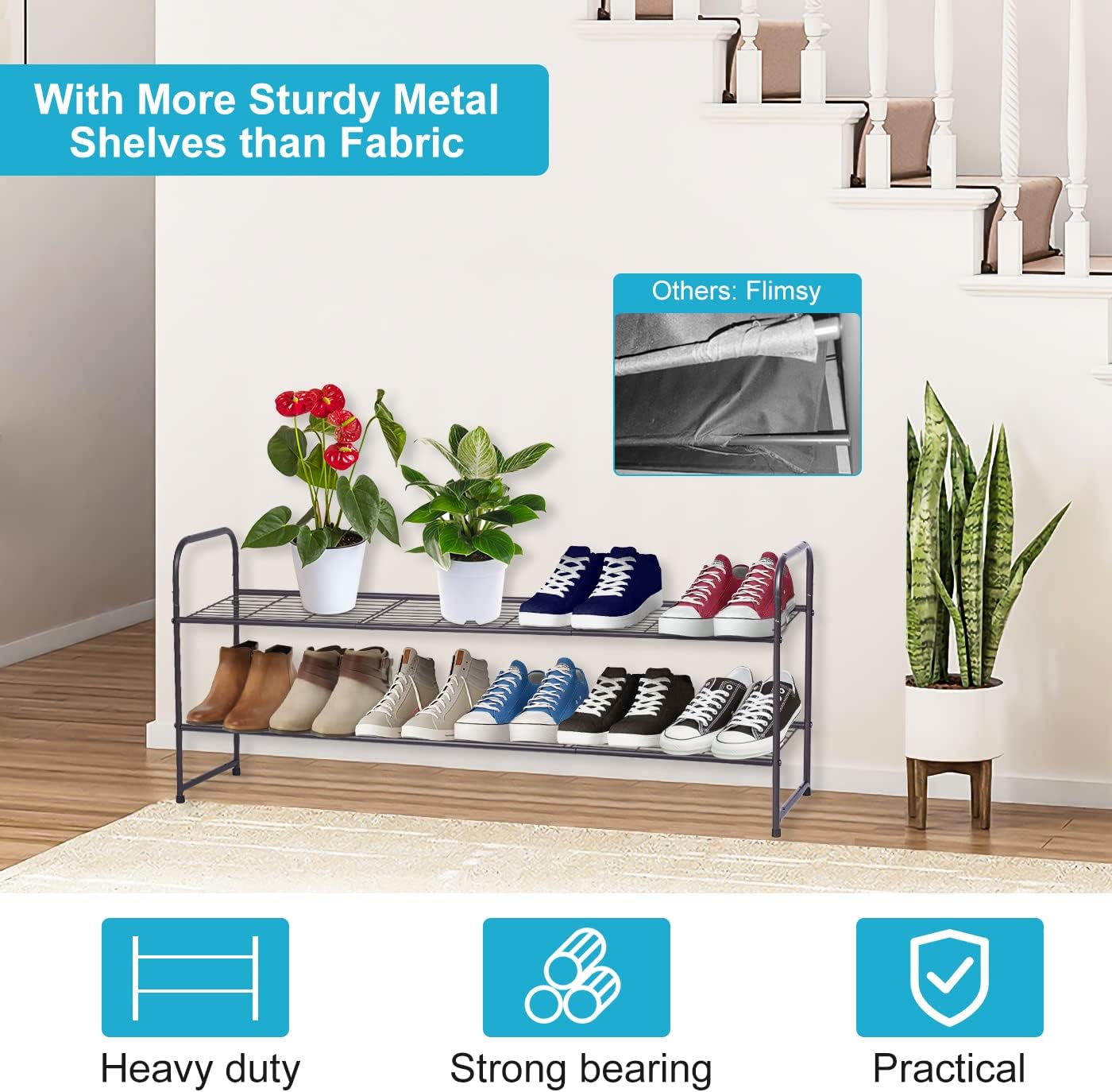 KEETDY Long 3 Tier Shoe Rack and 2-Tier Long Shoe Rack for Closet Entryway