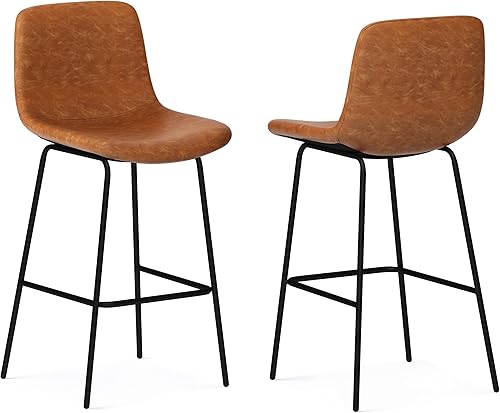 Miniatura 38 de SIMPLIHOME Randolph - Taburete moderno de mediados de siglo de madera curvada de 28 pulgadas (juego de 2) en piel sintética vegana gris piedra para