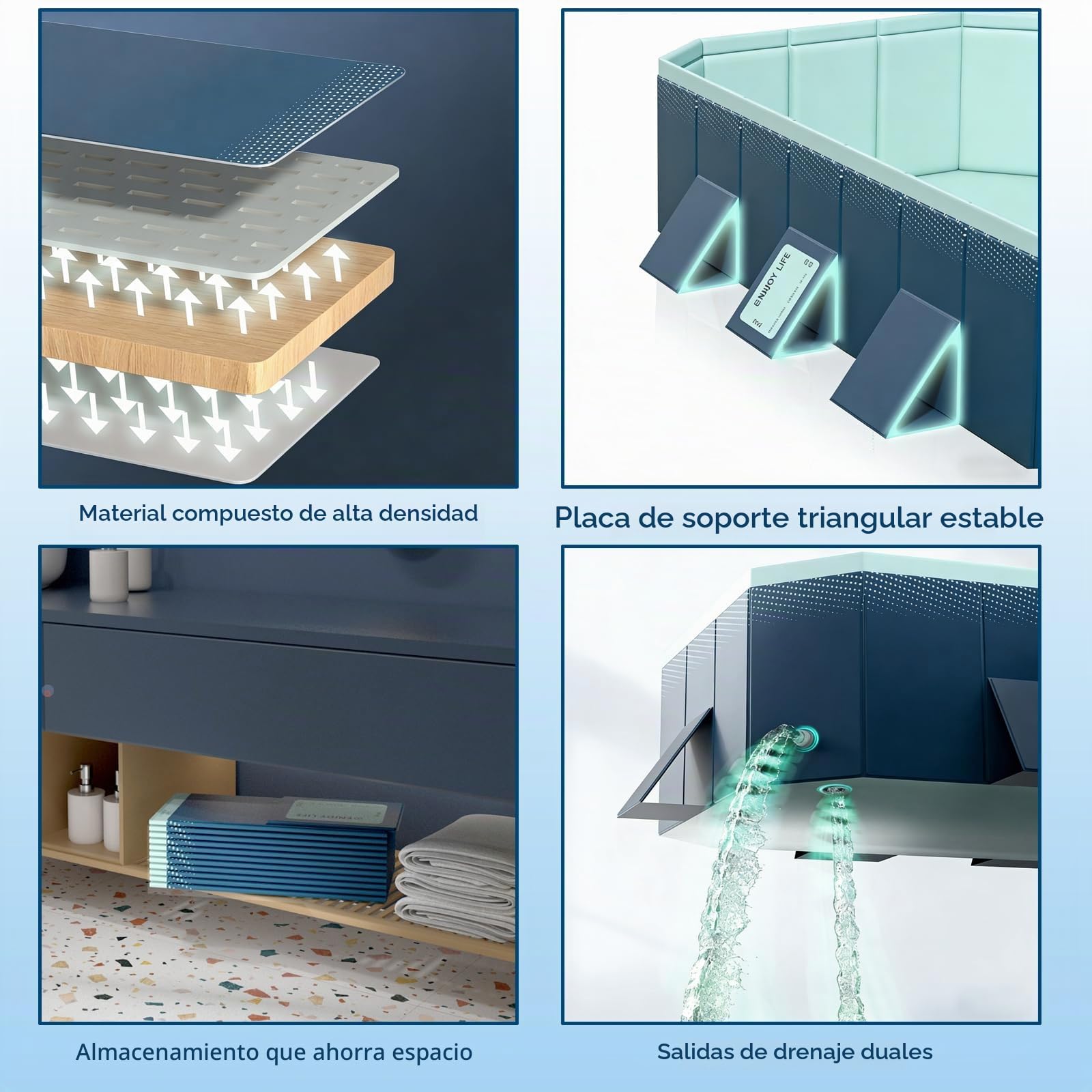 Piscina grande plegable para adultos, piscina exterior de plástico duro para patio trasero, resistente y no inflable, perfecta para la diversión del verano