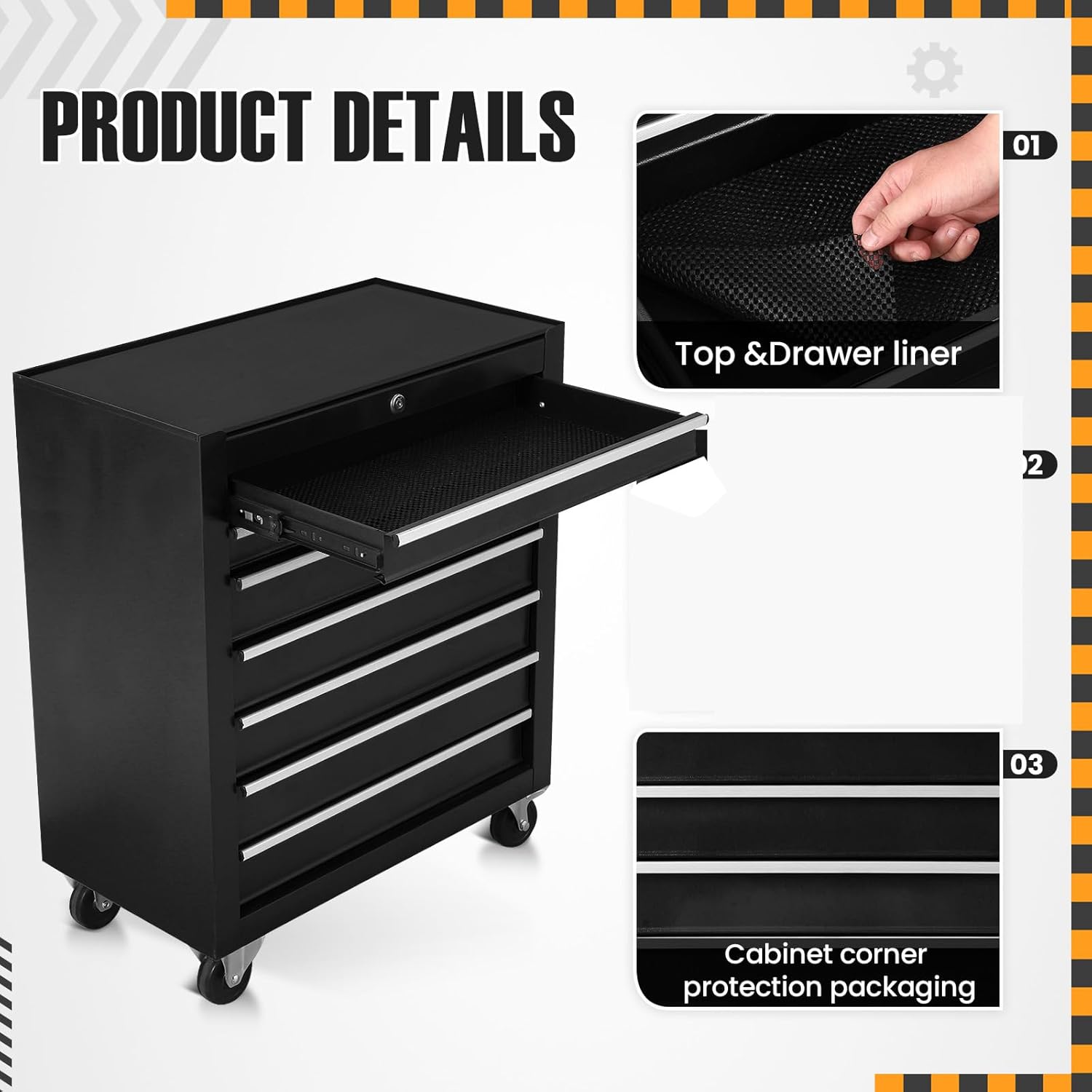 7-Drawer Metal Rolling Tool Chest with Wheels,Heavy Duty Tool Storage Cabinet with Locking System,Toolbox with Wheels for Garage, Warehouse, Workshop, Repair Shop