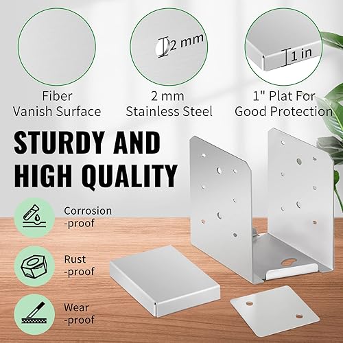 Miniatura 3 de Base de poste de 6 x 6 pulgadas, 5 anclajes de poste de acero inoxidable (tamaño interior 5.71 x 5.2 pulgadas), soporte de poste ajustable para