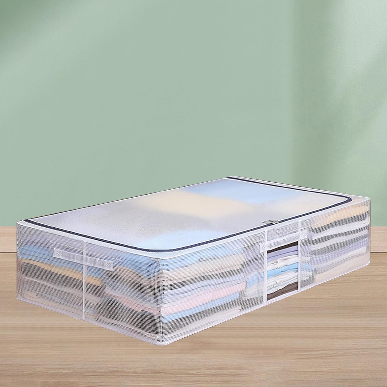 Thickened Fabric Transparent Storage Box Mesh Clothes Organizer with Lid PVC Bed Storage Box Large Capacity Moisture Proof Clothing Storage Box for Bedroom (Steel Frame 70L