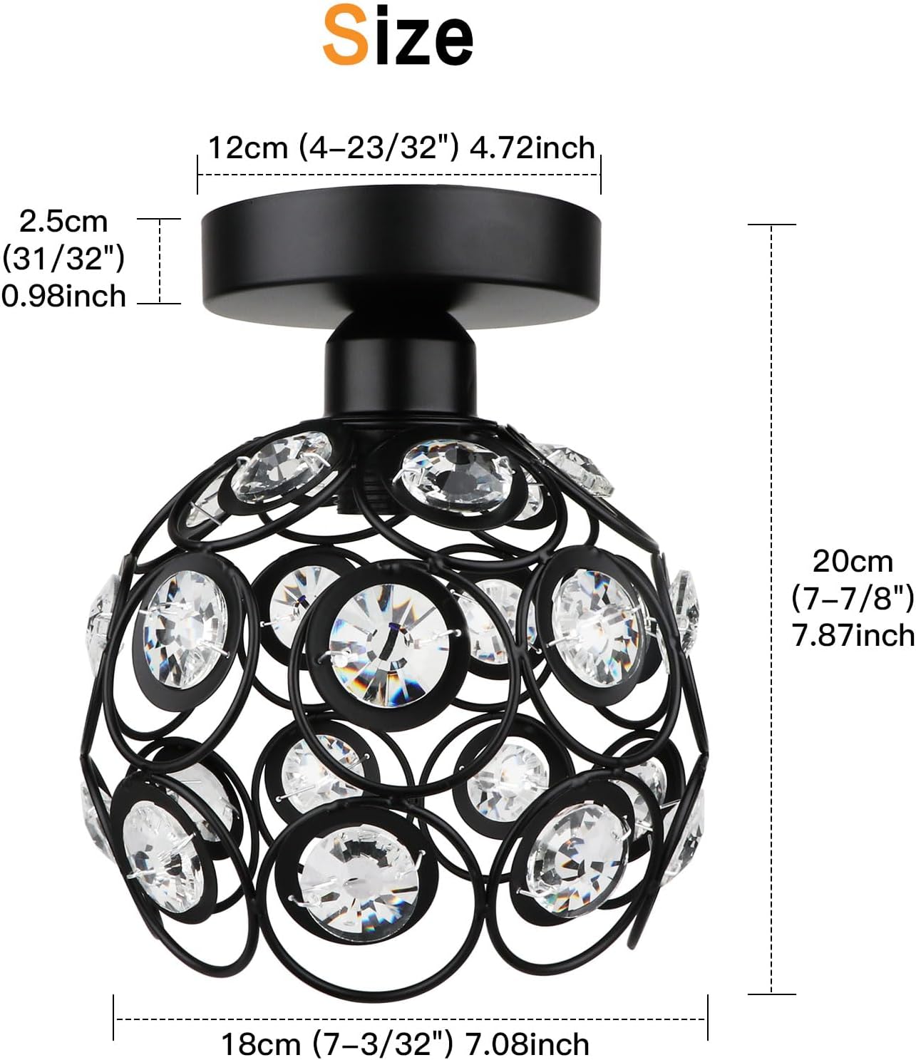 Black Mini Chandelier Light Fixture, Crystal Ceiling Light, Semi Flush Mount Hallway Lights, Small Metal Handmade Chandelier Lamp Covers for Hallway Foyer Entryway Closet Indoor Lighting