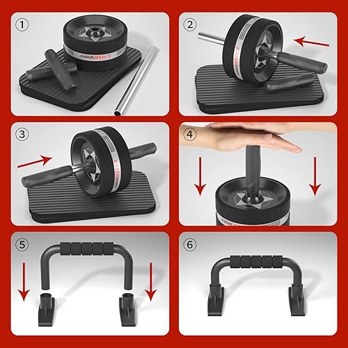 Miniatura 7 de EnterSports Ab Rollers Wheel Kit Exercise Wheel Core Strength Training Abdominal Roller Set with Push Up Bars Resistance Bands Knee Mat Home Gym