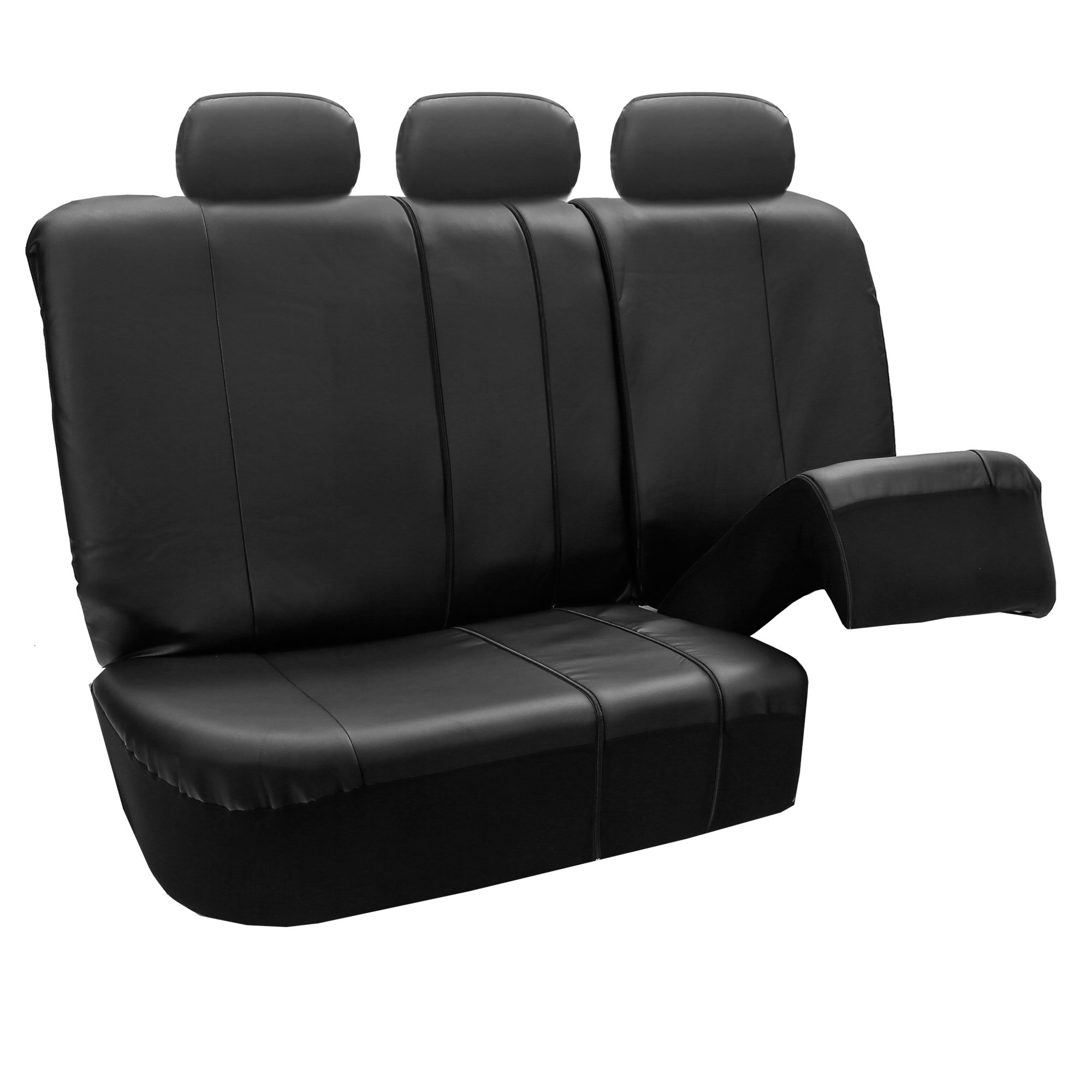 FH Group Car Seat Covers - PU Leather Universal Fit, Automotive Airbag Compatible, Split Bench Rear Seat Cover for SUVs, Black