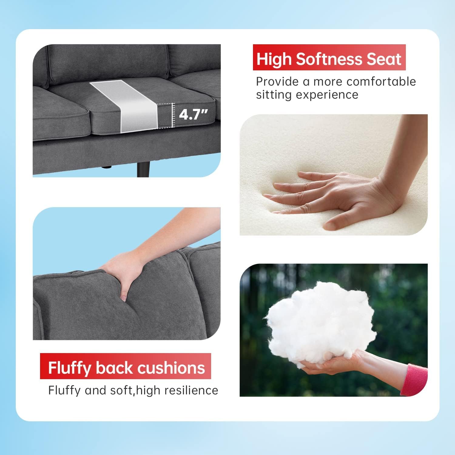 zayen Grey LShaped Sofa Set with DoubleSided Ottoman, Modern Small Sofa, Suitable for Living