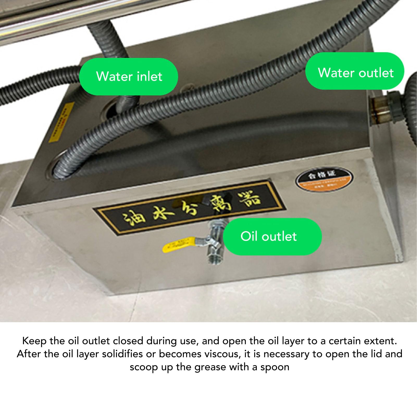 Interceptor de Grasa Comercial, Trampa de Grasa de Acero Inoxidable de Gran Capacidad con 3 Zonas de Filtración, Cesta de Filtro Interior Extraíble para Cocina de Restaurante,