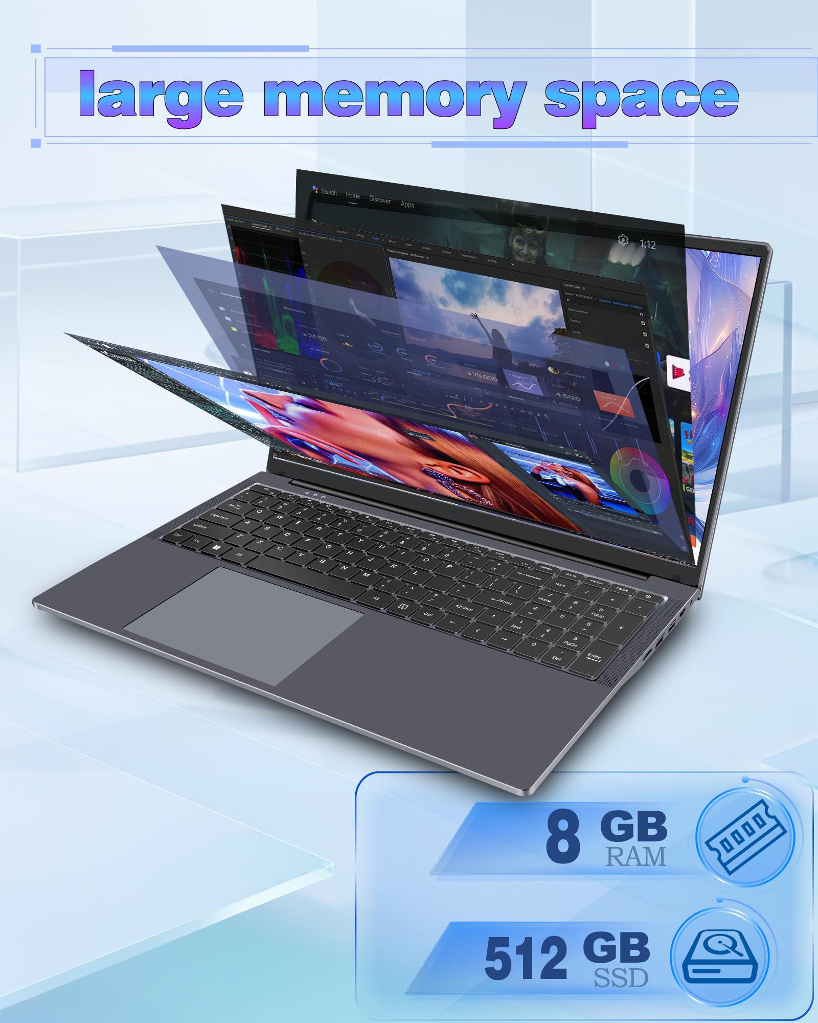 MYW Computer portatili da 17,3", Ryzen 5 3500U (fino a 3,7 GHz), RAM DDR4 da 8 GB, SSD da 512 GB, 1920 x 1080, tipo C (data), WiFi5, BT, RJ45, doppi altoparlanti stereo, tastiera retroilluminata