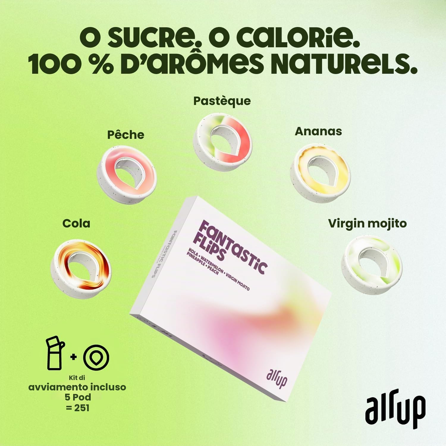 AIR UP Borraccia Click Turtle Green originale con cialde in 5 gusti, borraccia da 600 ml con aroma senza zucchero, lavabile in lavastoviglie, senza BPA