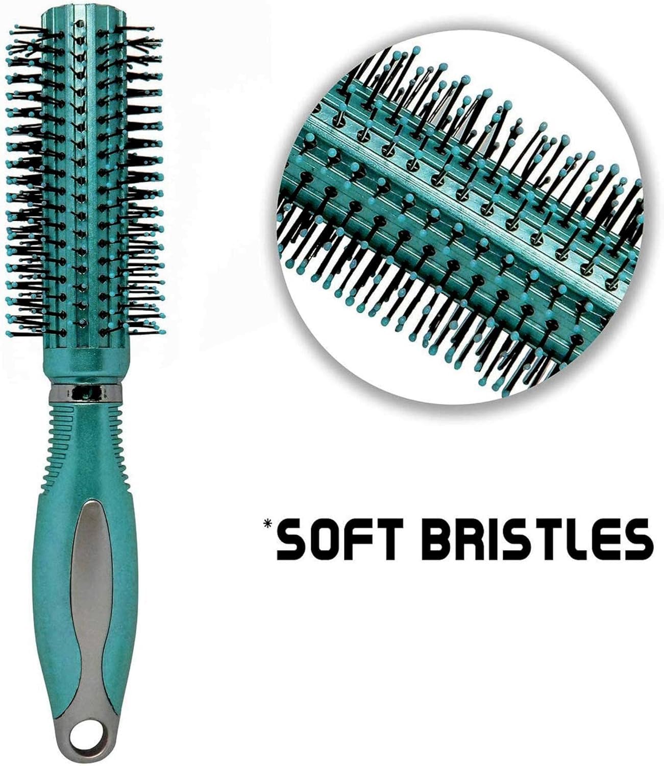 BALON Round Rolling Curling Roller Hair Comb Brush With Soft Nylon Bristles For Men, Women, Girls & Boys (Green) 1