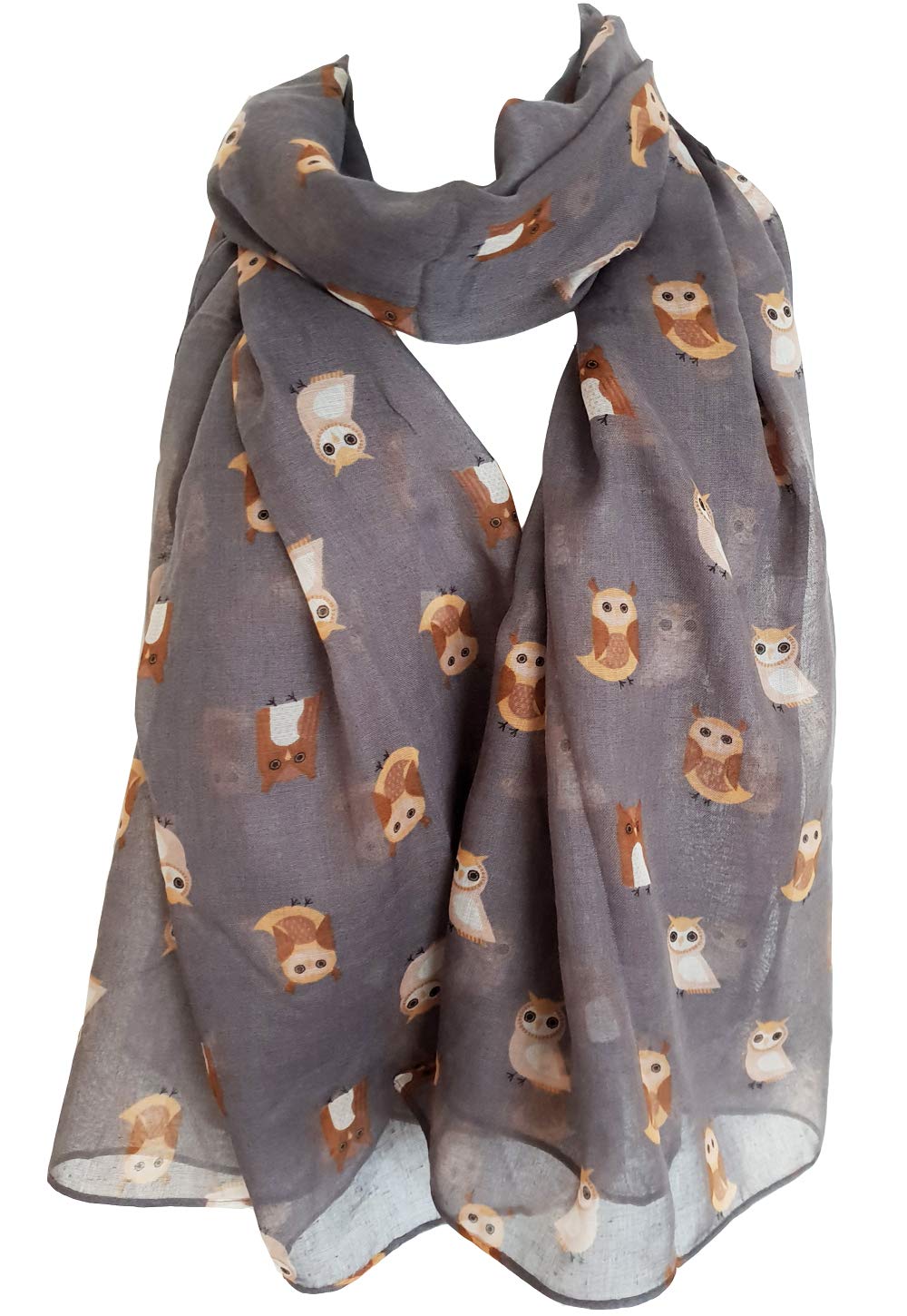 Glamlondon Women's Christmas Owl - Grey Bird Print Scarf Lightweight Fashion Oversize Wrap (Christmas Owl - Grey)(Size: L)