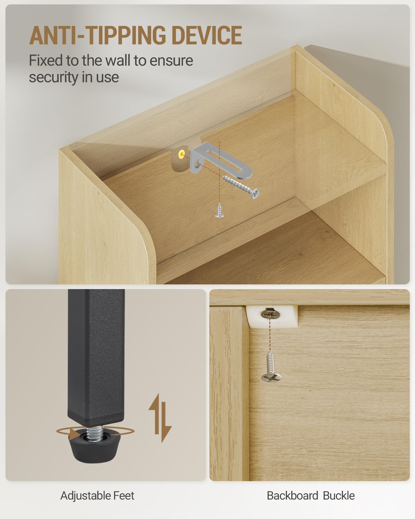 Hzuaneri Mueble de Baño, Armario de Almacenaje, con 2 Estantes Abiertos Ajustables y 2 Puertas, para Baño, Salón, Entrada, Cocina, 20 x 37 x 84 cm, Roble Claro BC48202B