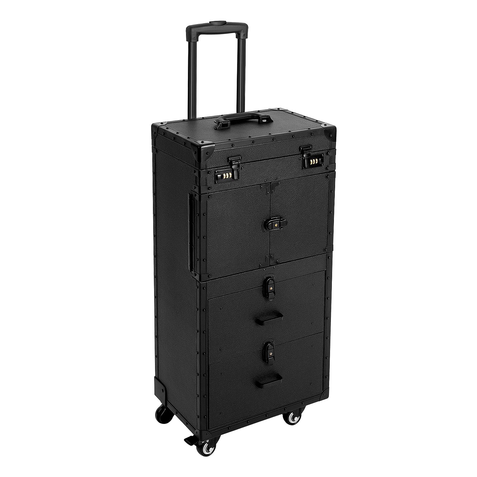 OUKANING Walizka na kosmetyki w stylu vintage, walizka na kółkach z drążkiem, 4 kółka i zamek szyfrowy, wózek fryzjerski do stylizacji włosów, kosmetyków i fryzjerów