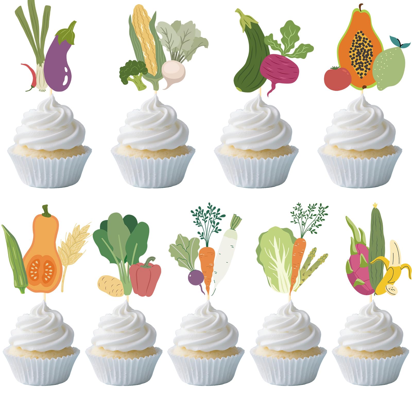 Locally Grown Baby Shower Decorations - Yoyuspy 36PCS Farmers Market Party Decor Cupcake Toppers Cupcake Picks Cake Decor Fruit Vegetable Garden Farm Themed Birthday Party Supplies Pre-Assembly