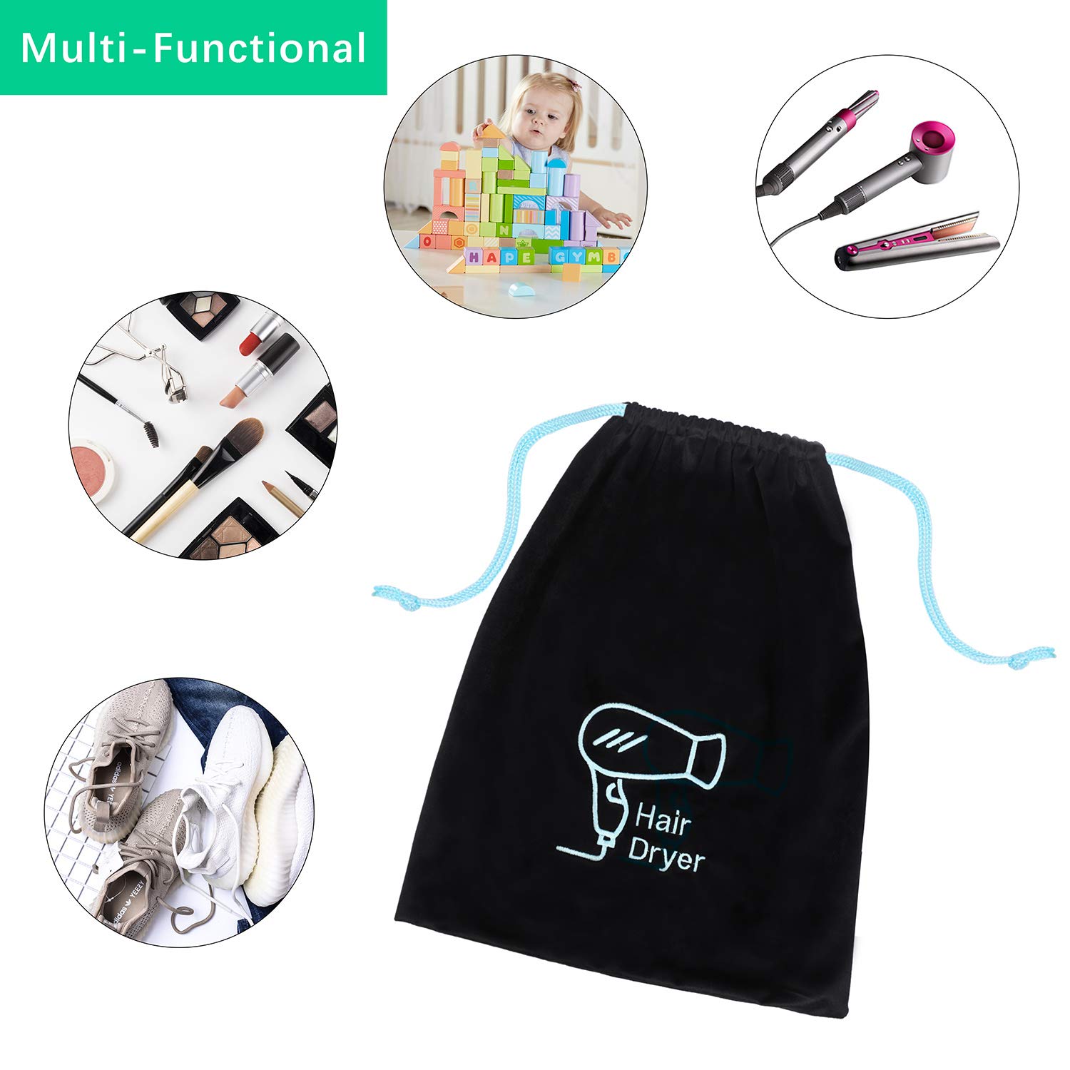Hair Dryer Bag 11.8’’x 14’’ Storage Organizer Bag For Hairdryer and All Hair Tools With Drawstring, Ideal for Travel, Gym, Hotel or Home Use (Two Packs) - Image 4