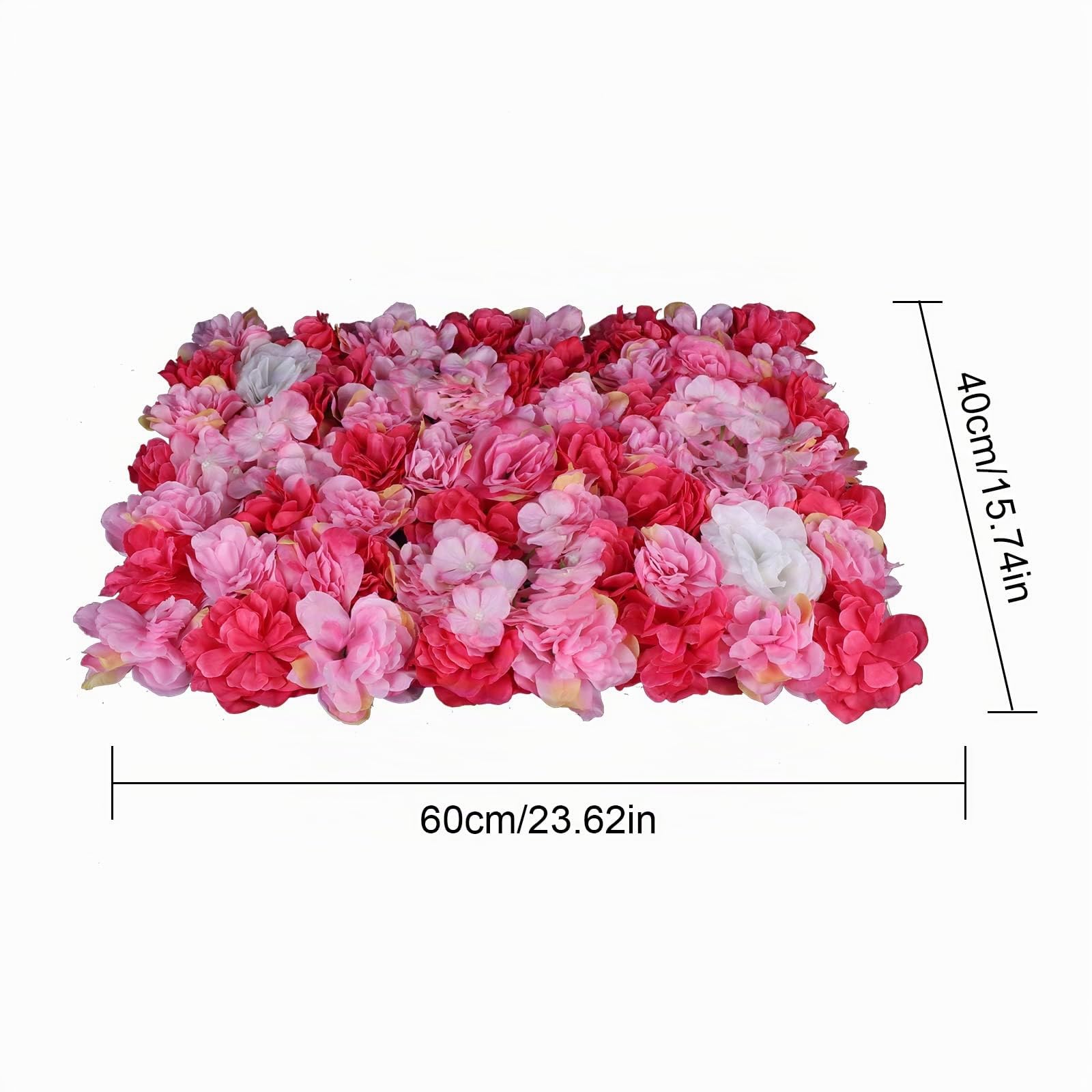 6 Stück Blumen Wandpaneel Künstliche Blumenwand Seidenrosen Wandpaneele 60x40cm Rosenwand Blume Panel, Blumenpaneele Hintergrund Wanddekoration für Hochzeit Party, Rot-Rosa