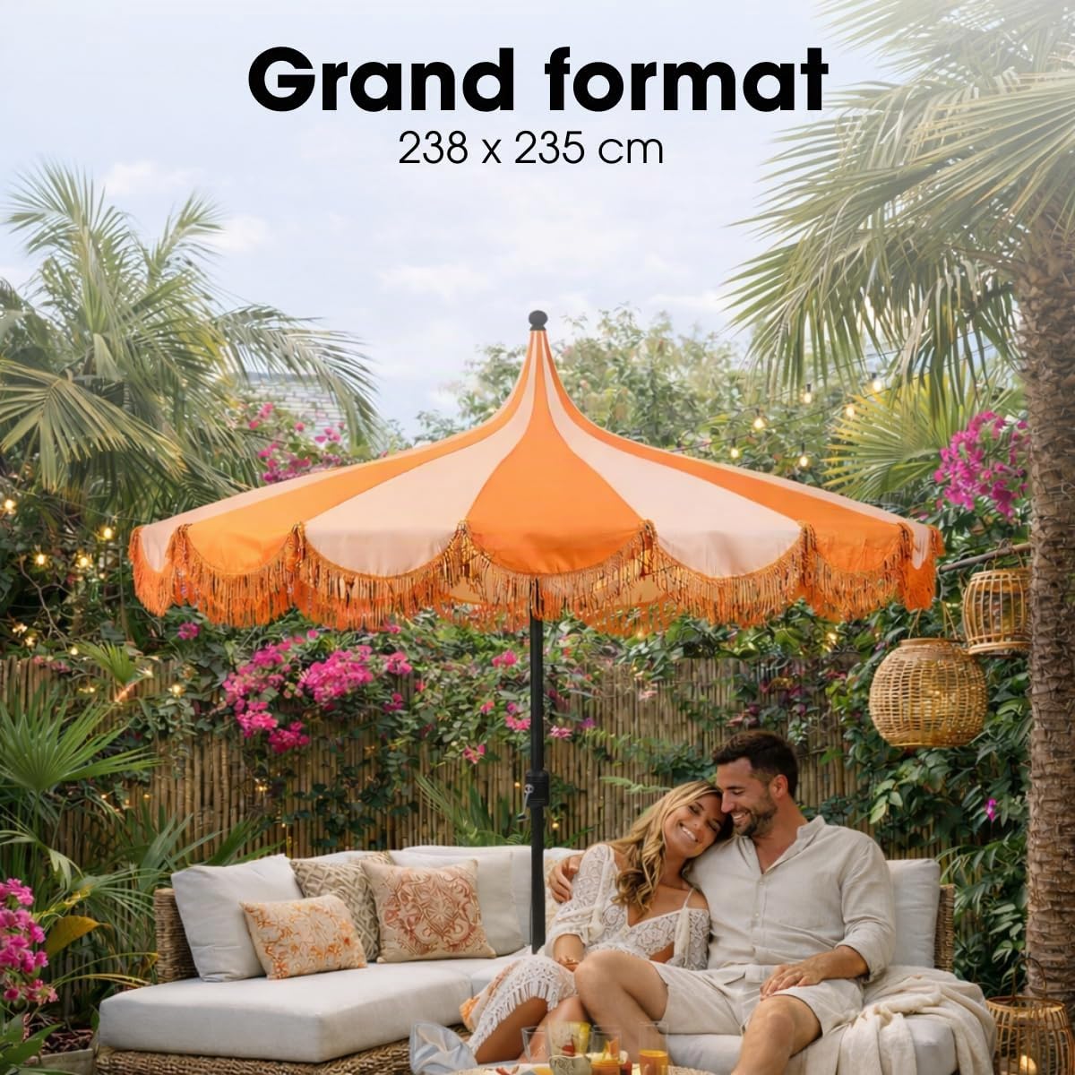 MICA Decorations Kim Parasol Rayé avec Sac de Transport - Protection Solaire 238 x Ø235 cm - Parasol Plage Jardin ou Balcon - Polyester, Acier