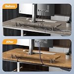 Delamu 62.8in Cable Management Under Desk, 4X15.7in Cable Cord Organizer, Computer Desk Cable Management Tray Wire Organizer, No-Drill Self Adhesive Cable Concealer Raceway for Office & Home, Black