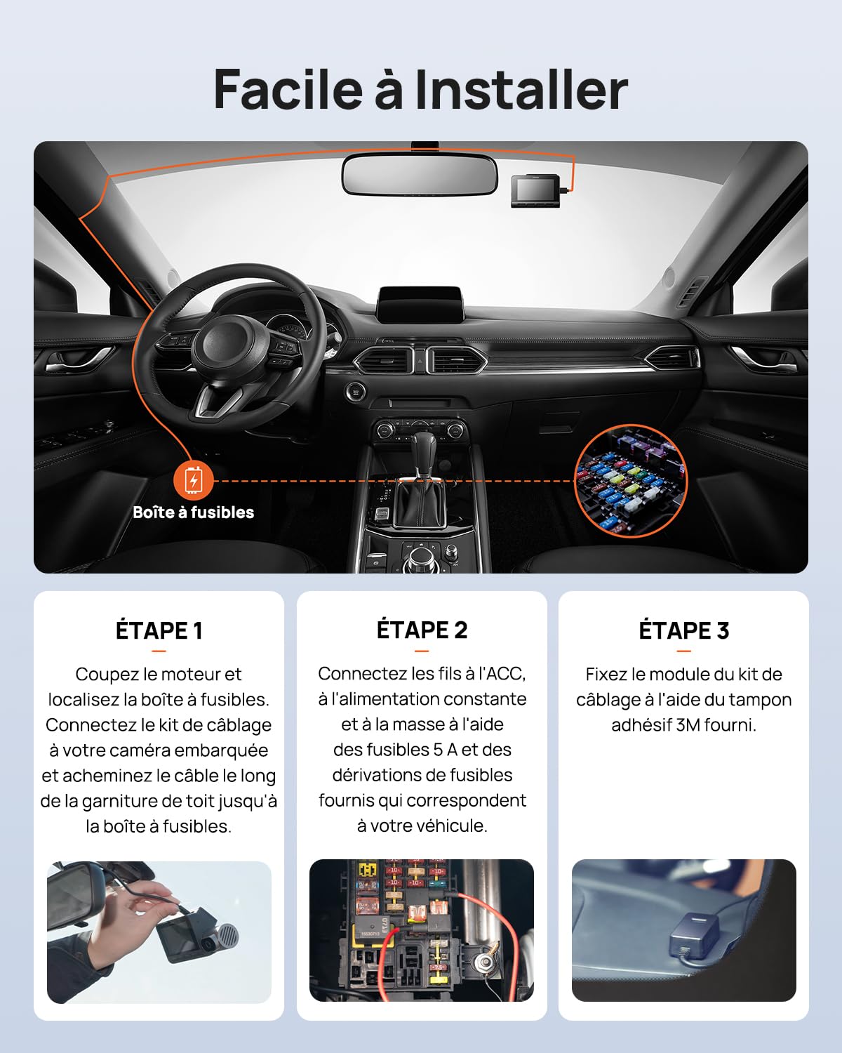 70mai Hardwire Kit UP06 pour Dashcam Voiture, USB-C, Protection Basse Tension à 3 Niveaux, Compatible avec M310, A410, A510, A800SE, A810, X800, T800,T800E Surveillance Parking 24h, Affichage Tension