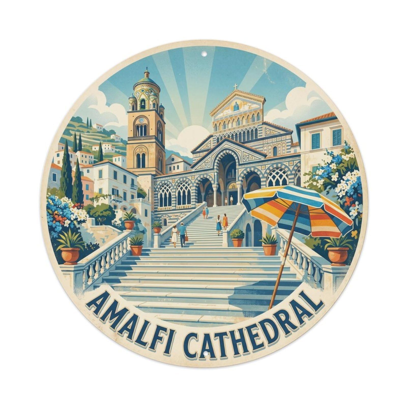 Amalfi Italy Cathedral Umbrella Heritage Travel Classic Metal Tin Sign