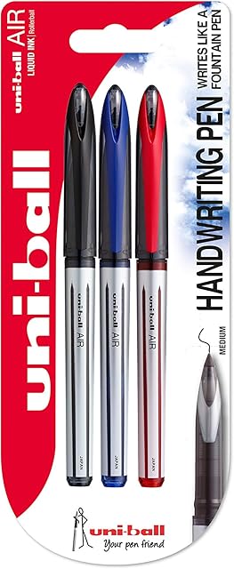 Uni-Ball UBA-188 Fountain Pen Tip 0.7mm Air Rollerball Pens, Assorted Gel, 3 Pack