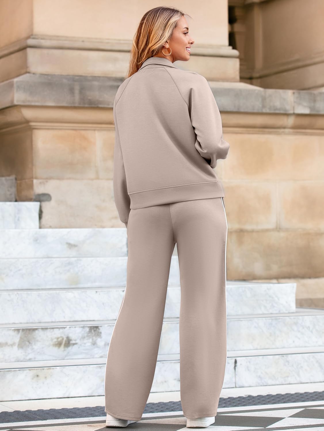 Glamaker Womens 2 Piece Sweat Sets Long Sleeve Zip Up Wide Leg Sweatsuits Travel Sets Athletic Track Suits Fall Outfits - Image 5