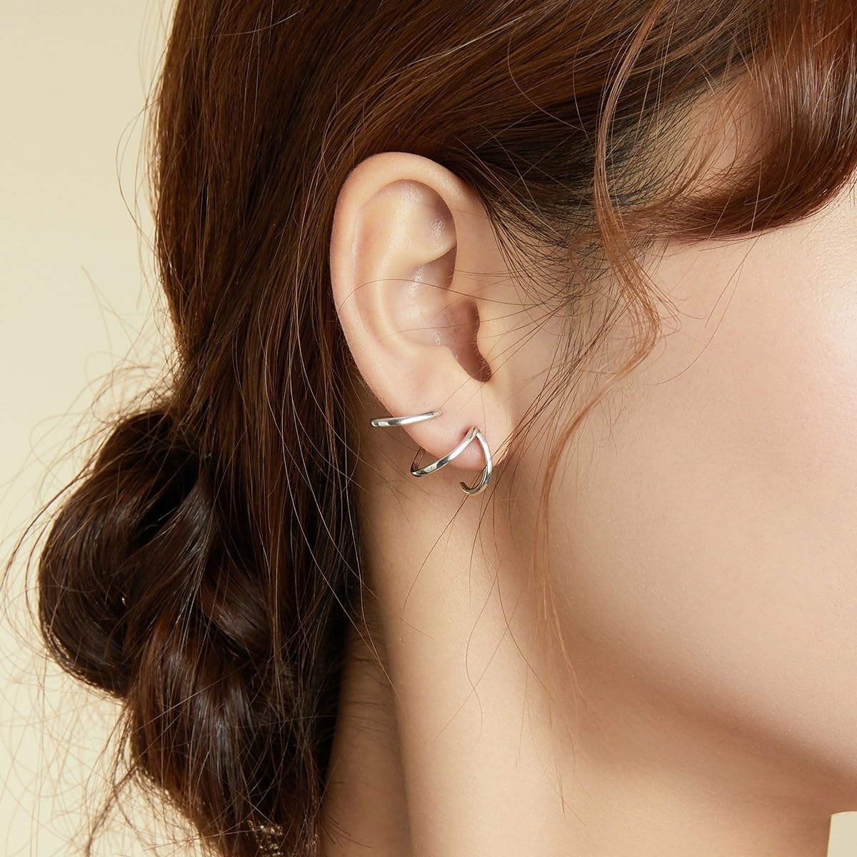 VOROCO Dainty Trendy Earrings 925 Sterling Silver Stud Earrings Triple Illusion Cuff Huggie Claw Earrings Piercings Studs for Women Jewelry Gifts - Image 2