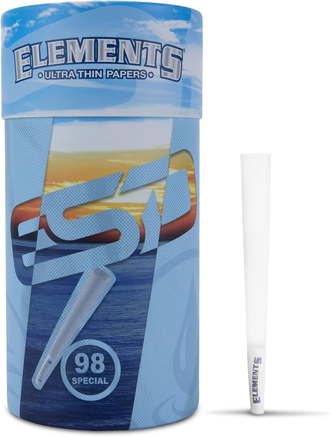Elements Ultra Thin Rolling Paper Cones 98 Special - Pre Rolled with Tips and Packing Tubes Included - 100 Pack