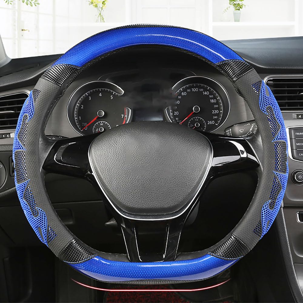 Silica Gel Car Steering Wheel Cover for Ford Mustang/Mustang Mach-E/Puma/S-MAX, Anti Slip Breathable Steering Wheel Protector Car Accessories,2 Blue-D type