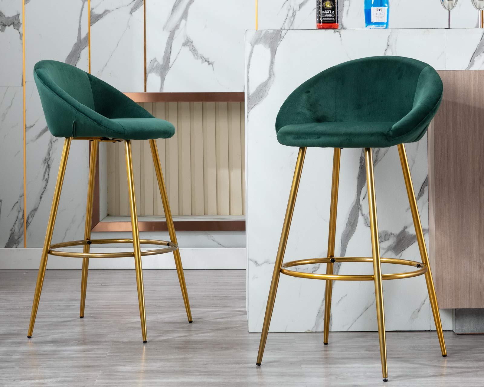 Buy Velvet Bar Stools Set of 2, Modern Tufted Kitchen Bar Height Stools