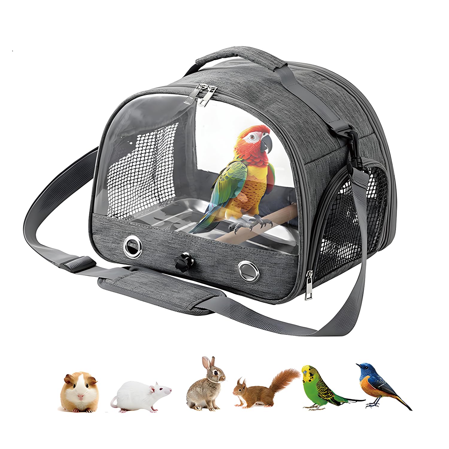 Sac De Transport pour Petits Animaux, Cage à Oiseaux, Sac De Voyage pour Animal, Cage De Transport Portable pour Petit Oiseau, Boîte De Transport pour Oiseaux, pour Petits Oiseaux, Perroquet (Gray)