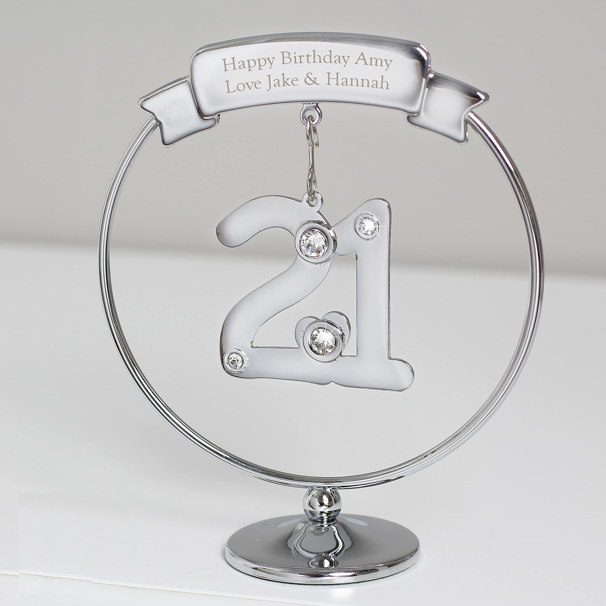Personalised Memento Silver Personalised Crystocraft Crystal Diamante Swarovski Effect 21St Celebration Ornament Gifts For Her, Birthday, Anniversary, Table Decoration, Favour, Favors