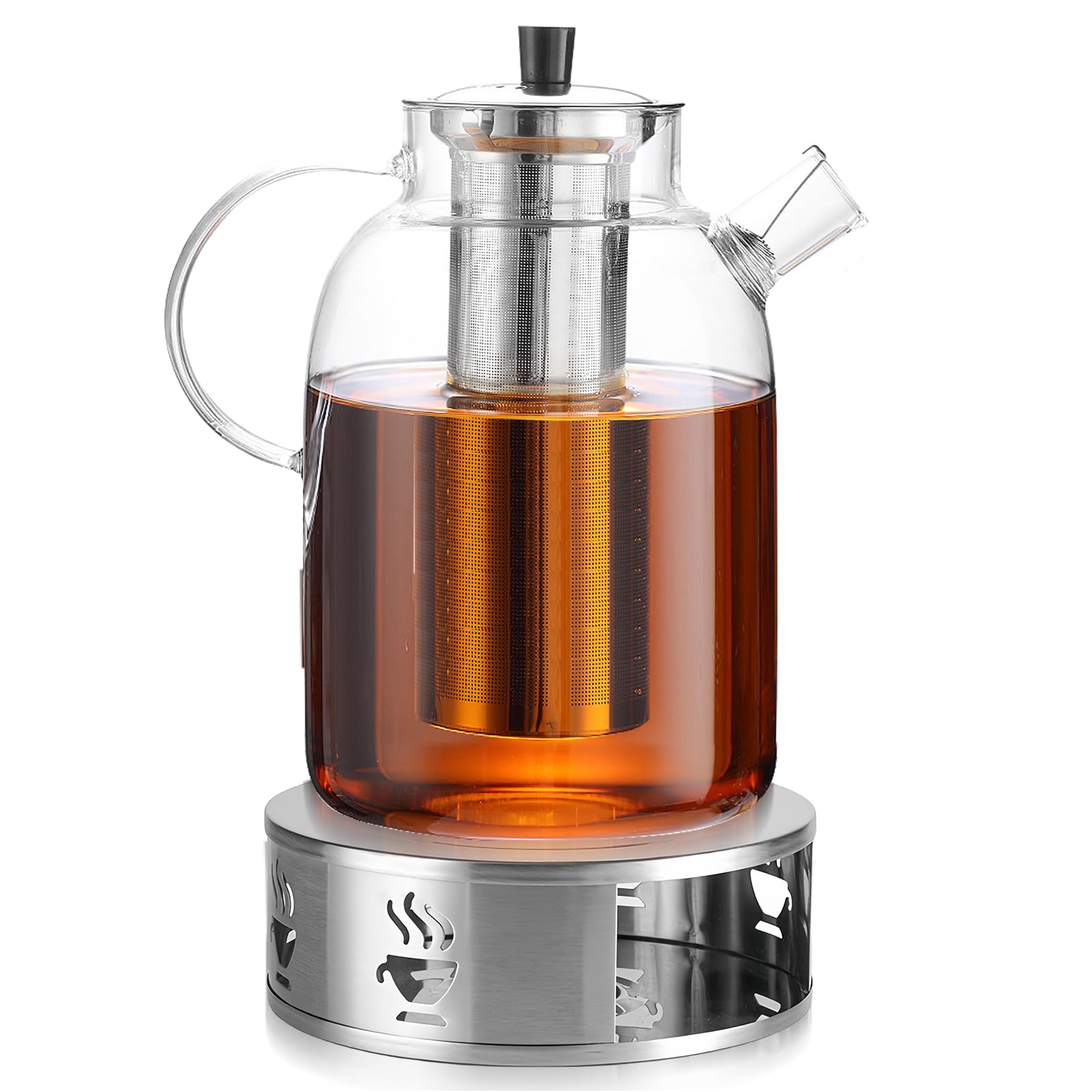 BAIFULAI 1,8L Teekanne Glas mit Siebeinsatz, Edelstahl Erhitzer Teekocher Kanne Set aus Borosilikatglas Teekanne mit Stövchen für Teelicht Teesieb Teekann Teapot mit Teebereiter und Sieb