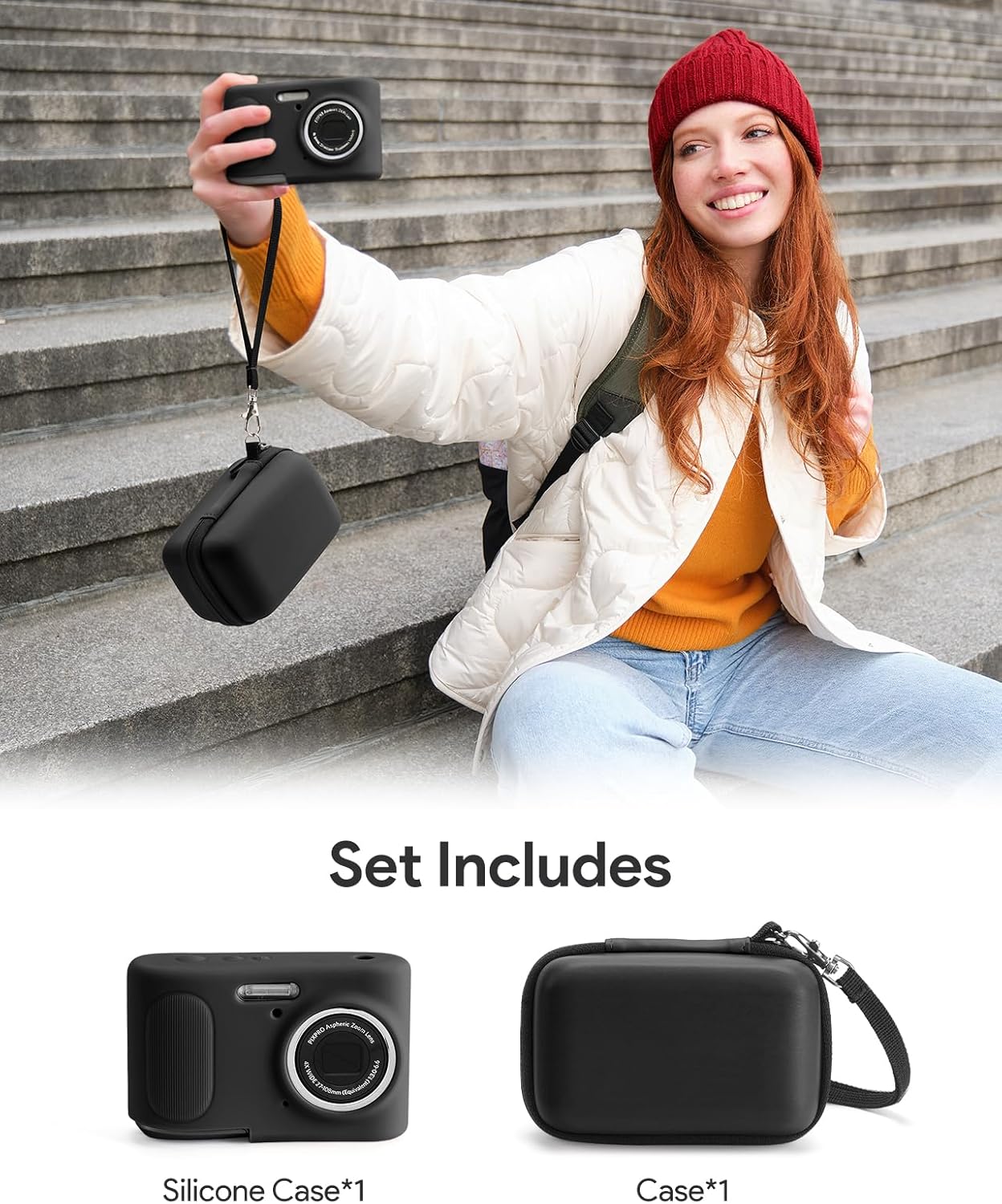 KODAK PIXPRO FZ45 Case Kit – Shockproof Drop-Resistant Hard Case + Silicone Cover, Organized Storage for Battery/SD Card, Anti-Scratch Dustproof, Slim Ergonomic Grip, Black