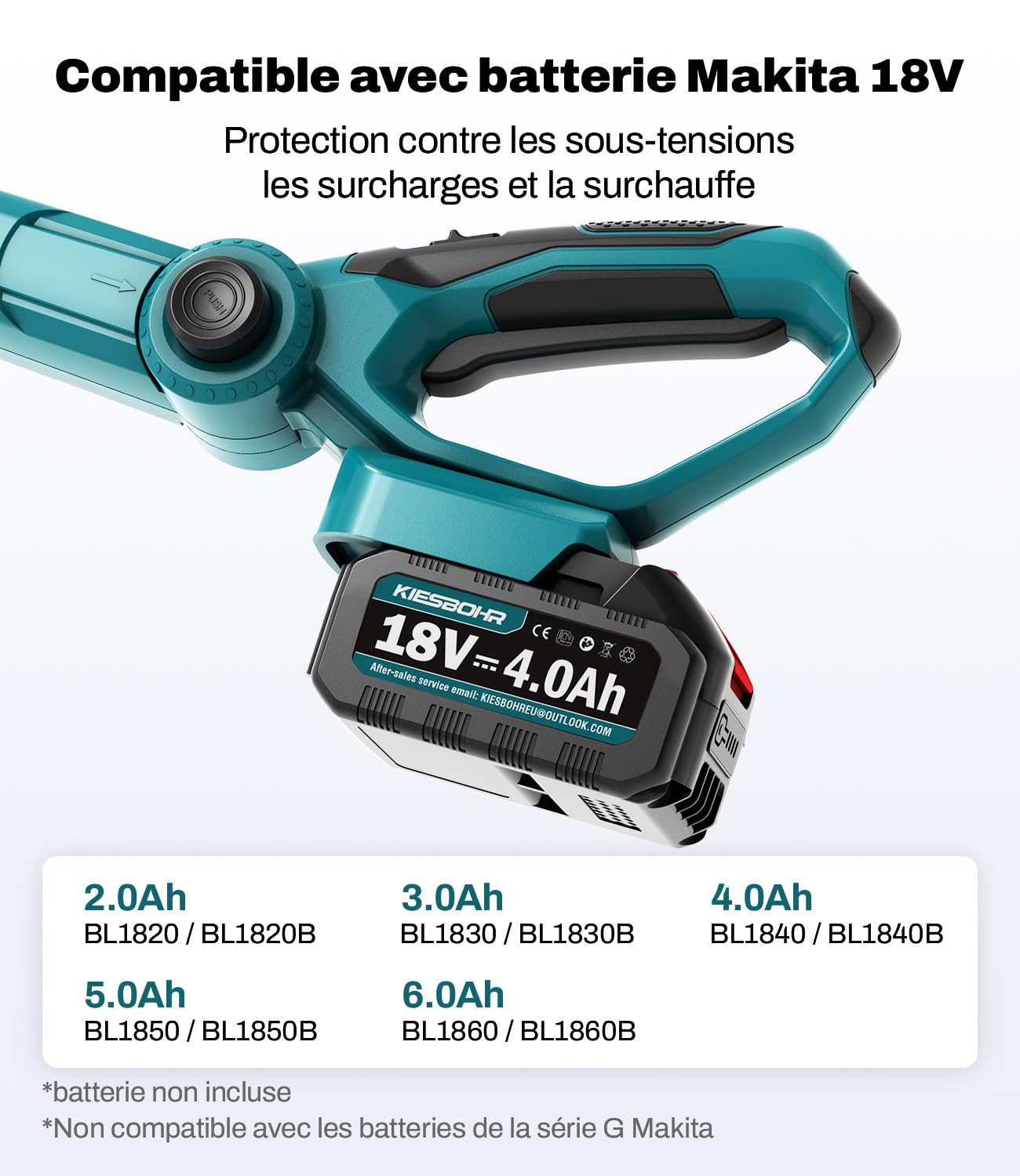Taille-Haie Télescopique 45 cm, 2,95 m pour Makita 18V | Écartement dents 16 mm, tête réglable 5 positions, modèle CSL402,haies et arbustes,batterie non incluse