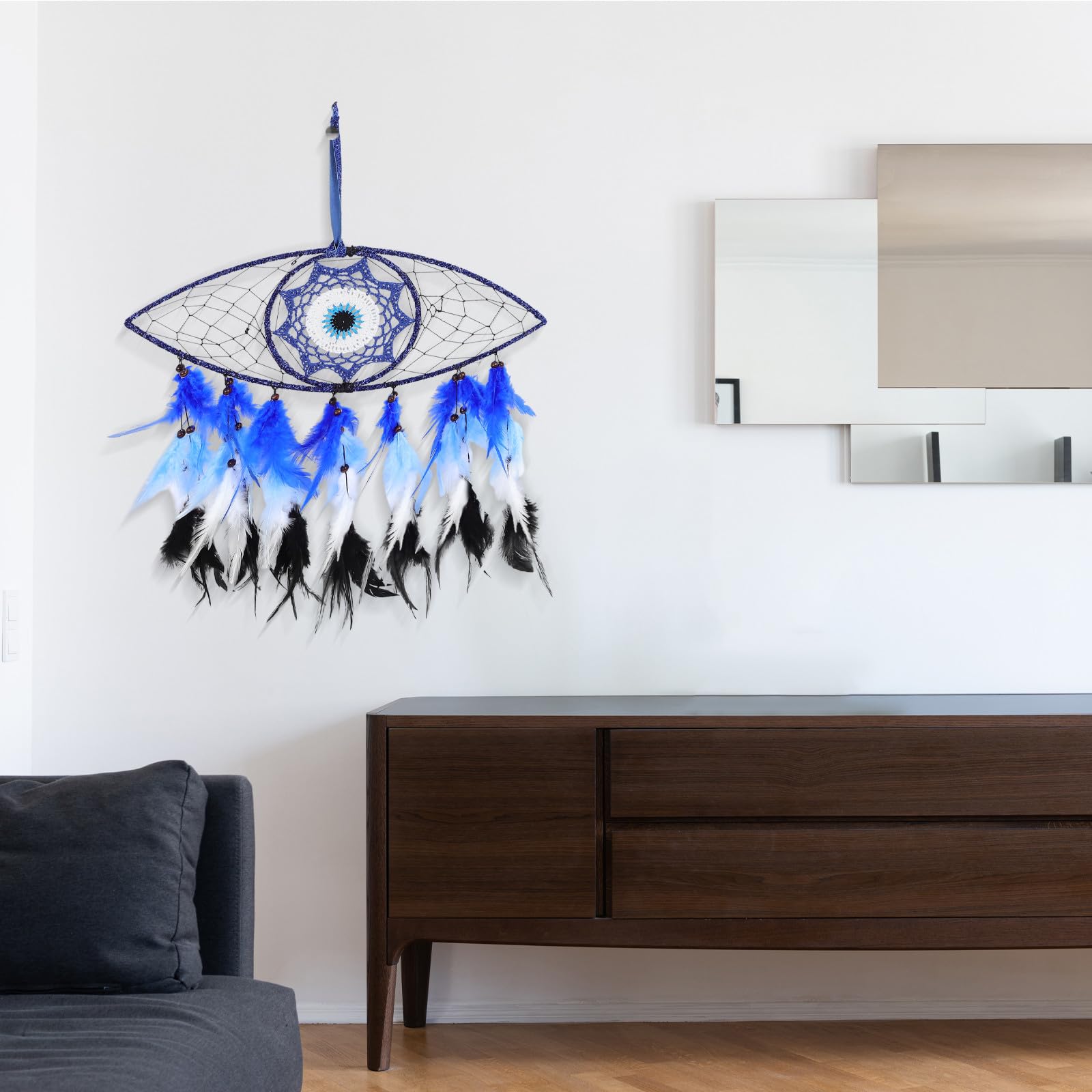 Abaodam 5 Stück Eleganter Traumfänger mit Bösem Blick aus Federn Bewegliche Wanddeko für Schlafzimmer und Wohnzimmer Stilvolle Hängedekoration mit Hohem Design