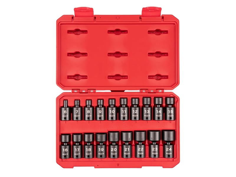 Jogo de Soquetes de Impacto com Junta Universal TEKTON 9,5 mm (3/8 pol.) 6 Pontos e 19 Peças SID97302