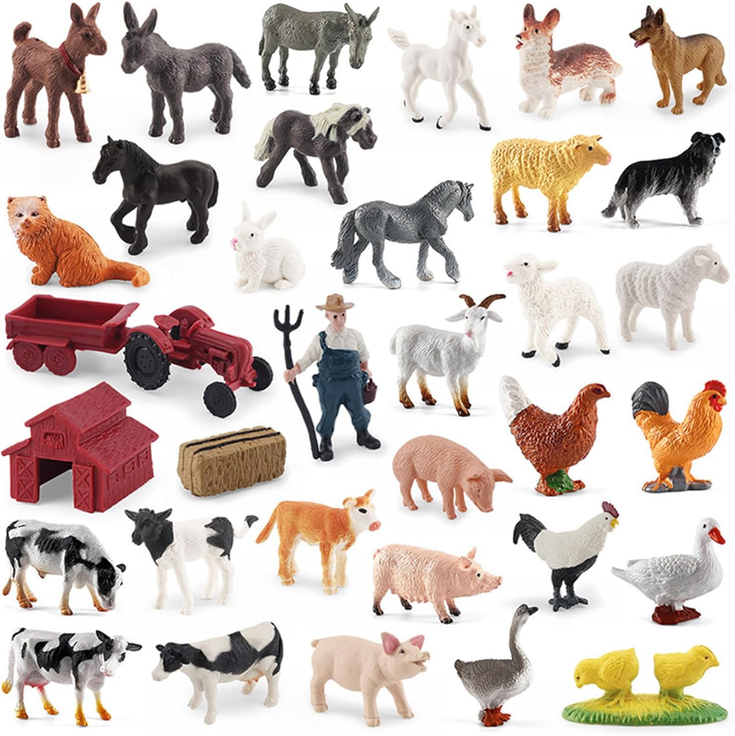 Farm Animal Figurines 34PCS Farm Livestock Tractor Figures