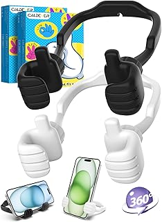 CALDEVER Stocking Fillers for Teenage Boys Girls Adults Cell Phone Stand 2 Pack Black&White Thumbs Up Lazy Phone Stand for iPhone Cell Phone Holder for Desk Fun Gifts for Christmas Kids Men Women