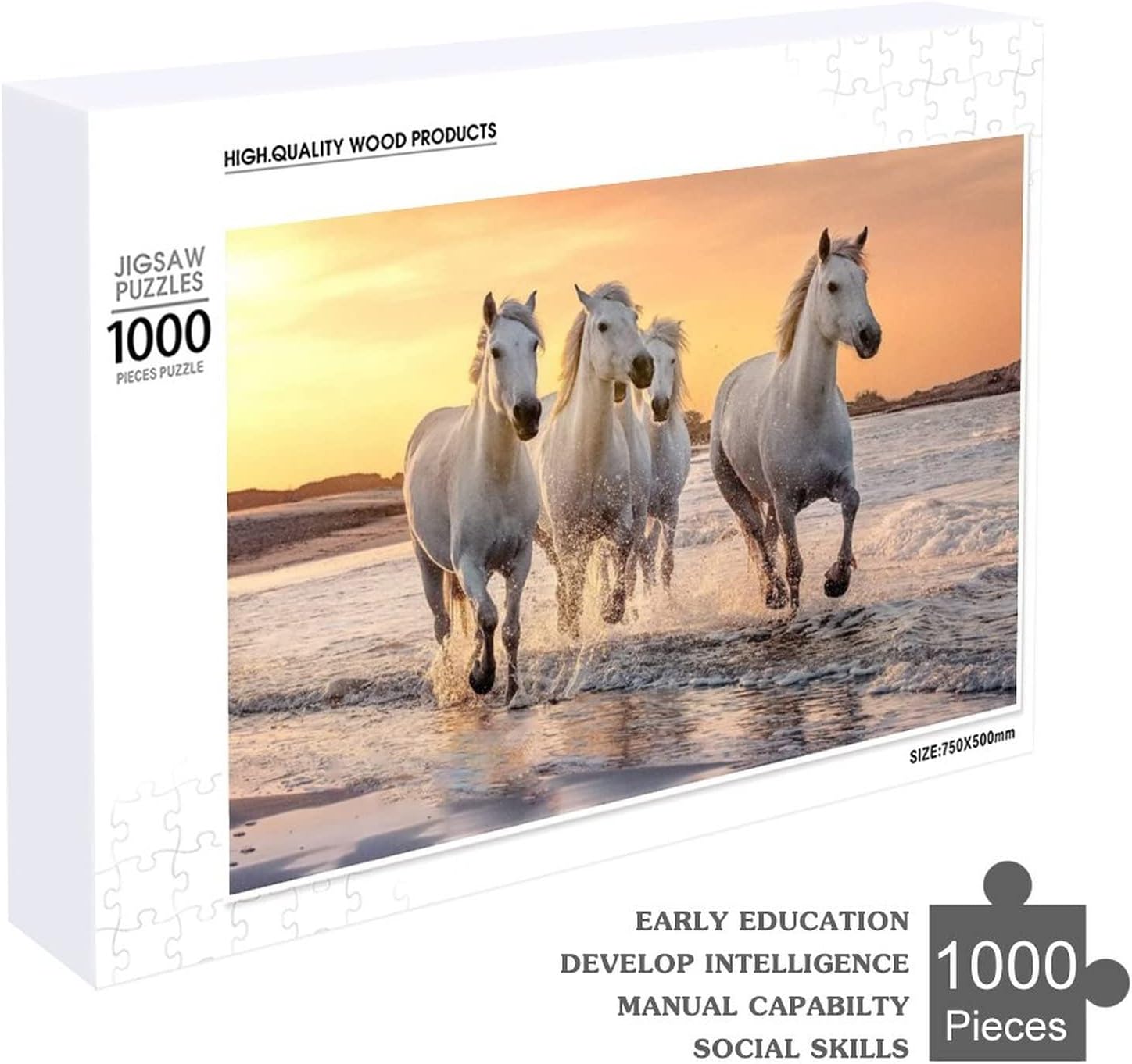 Jigsaw Puzzles 1000 Pieces for Adults - Galloping Horses on The Beach Illustration Wooden Picture Puzzle - Puzzles for Youth Children Home Decor Funny Game Best Gift Preschool Toys