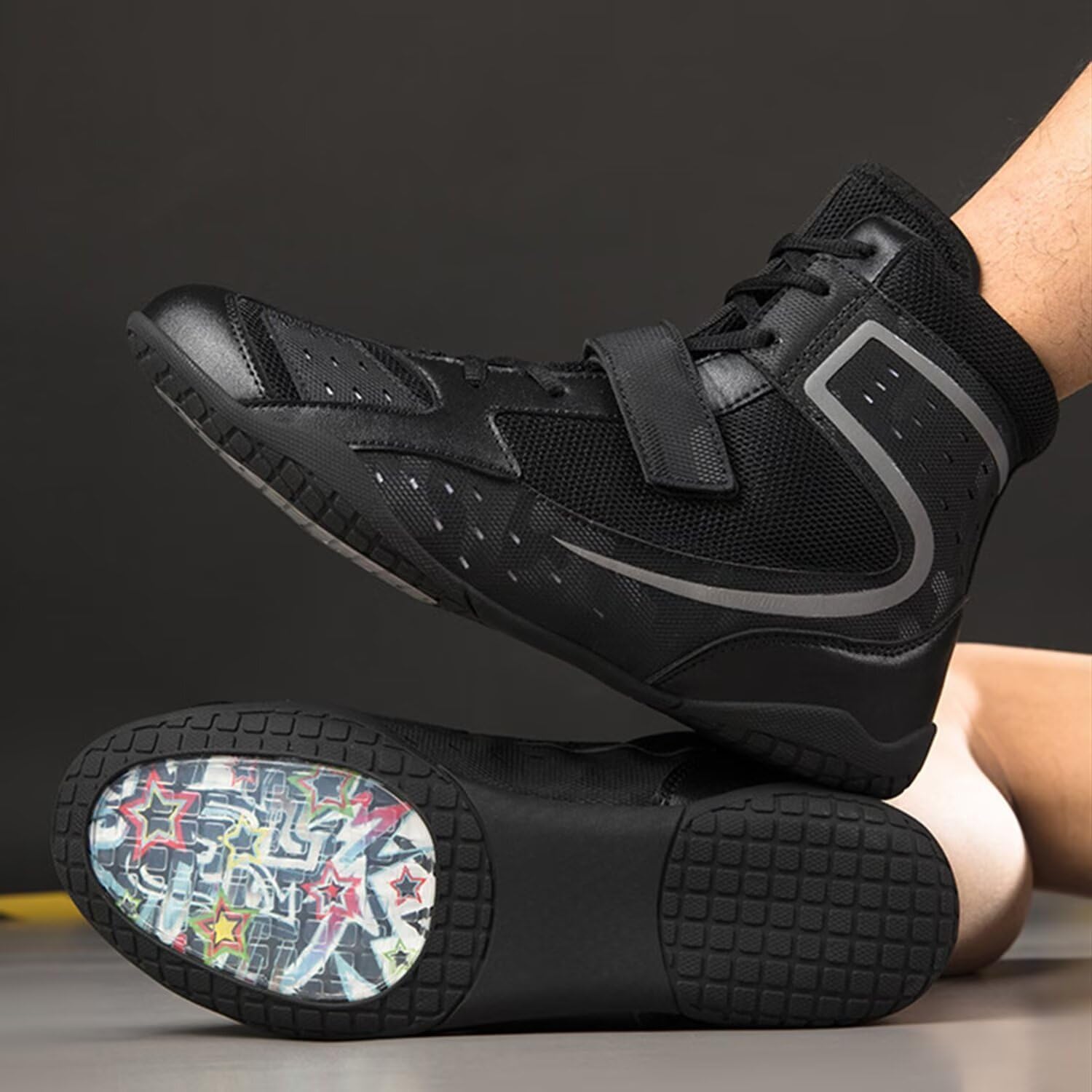 Men Wrestling Shoes - Women Boxing Shoes High Top Fitness Sneakers for Indoor Fitness Deadlift Squat Wrestling Fighting