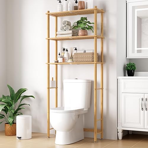 Kitsure Over The Toilet Shelf - 3-Tier Bamboo Bathroom Organizers