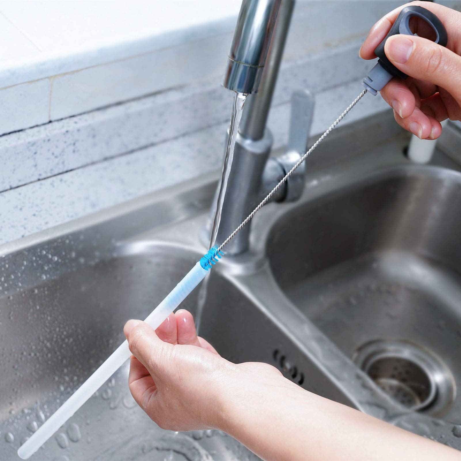 MOSOLAN 2-in-1 Reinigungsbürste für Flaschen und Strohhalme, Langer Griff, Wasserflaschenreinigungsbürste für Sportflaschen, Babyflaschen, Becher, Strohhalme, 2 Stück
