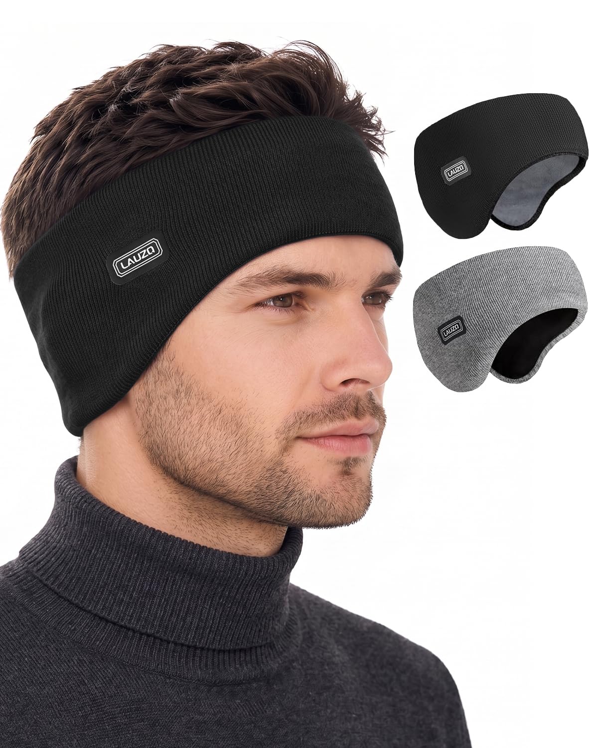Double-Layer Ear Warmer Headband - Knit Fuzzy Lined Ear Muffs for Men Women Ear Covers for Cold Weather Running Cycling