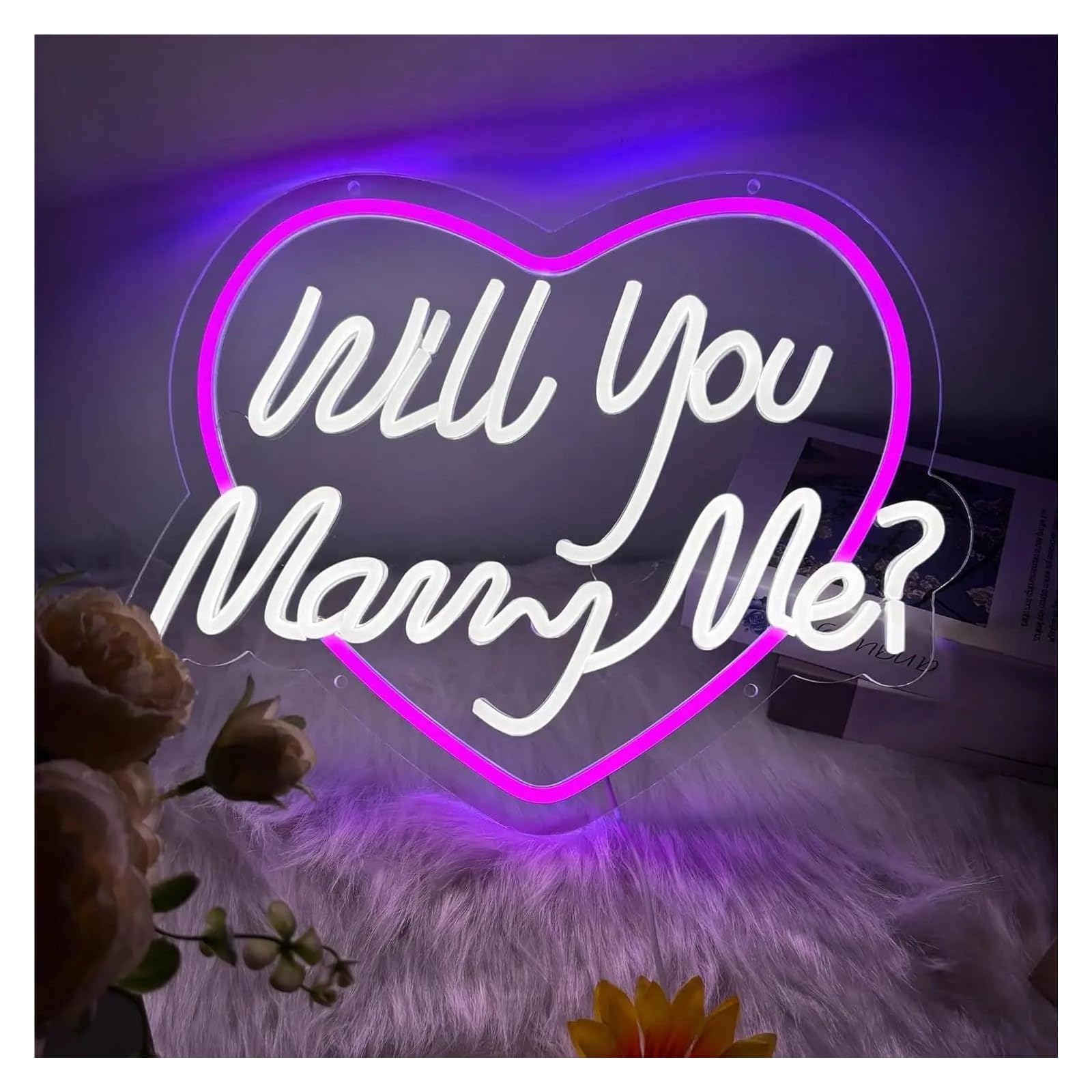 SHOUXI Sign Lamp Will You Marry Me Neon Sign Love Light Dimmable for Girls Proposal Wedding Birthday Party Wall Decor 38cmx30cm
